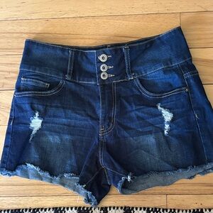 Dark Blue Distressed Jean Shorts for Women